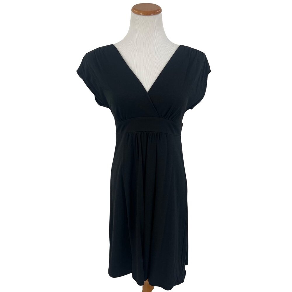 Vintage 90s Ann Taylor LOFT Black Empire Waist A-Line V-Neck Dress Corpcore Y2K